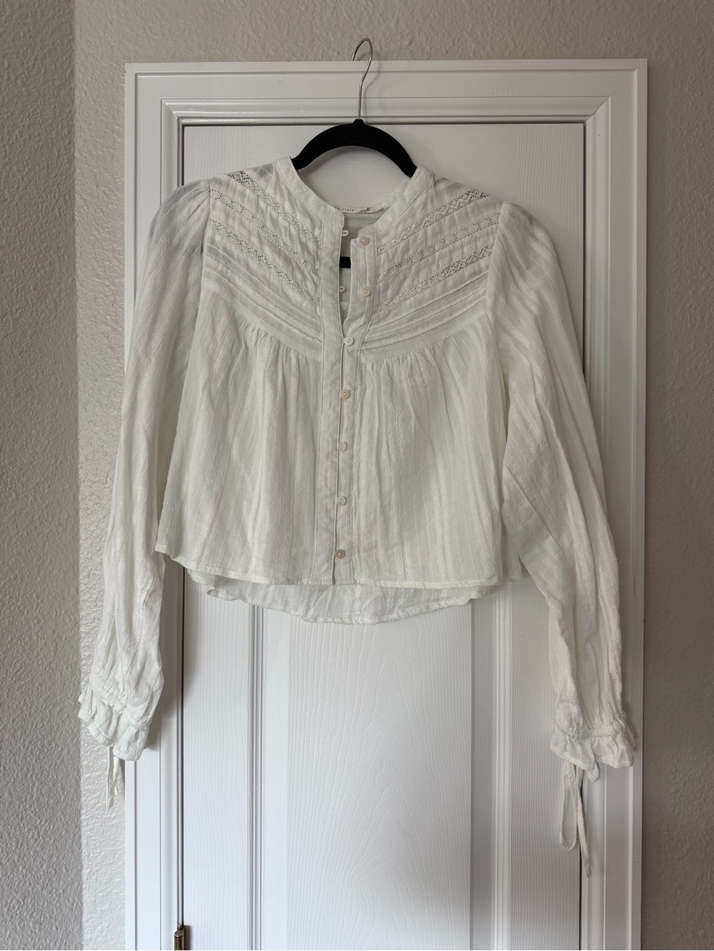 Altar'd State White Pintuck Lace Button-Front Blouse